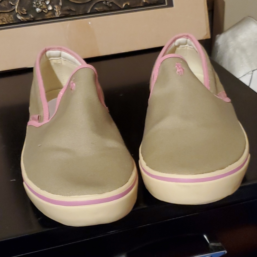 POLO SPORT/ RALPH LAUREN KHAKI & PINK CANVAS SHOES